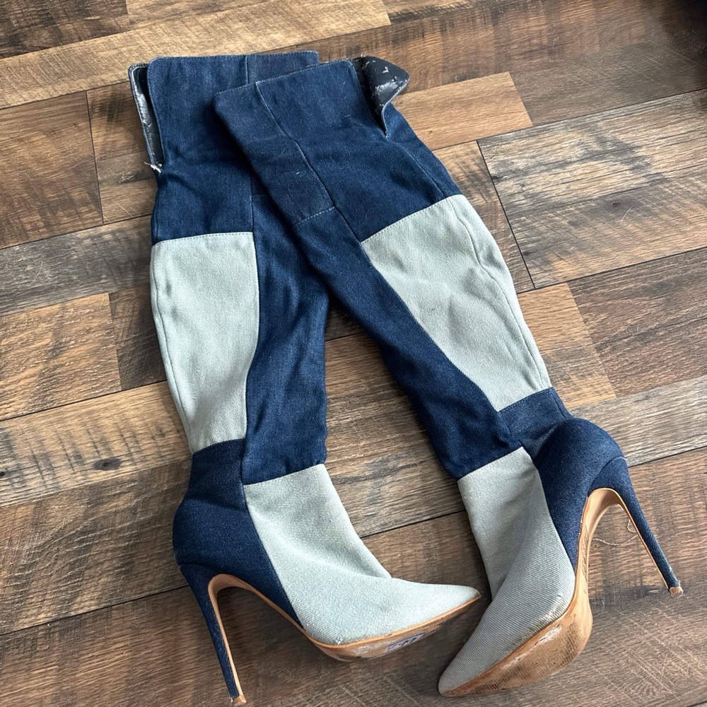 SHOE REPUBLIC / 7.5 Blue denim over the knee boots #denimboots - Picture 2 of 10